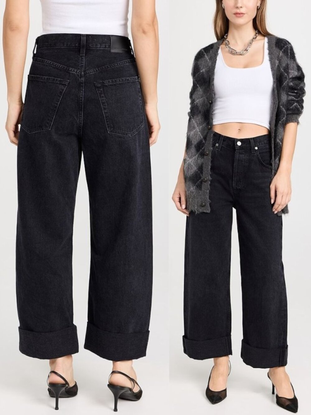 Citizens of Humanity Ayla Jean Voila Black Wide Leg Denim Cuffed Cotton Size 24